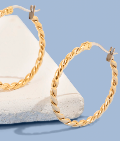 gold braided non allergenic hoop earrings