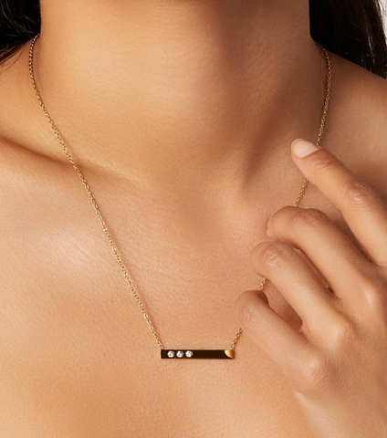 gold inlay hypoallergenic bar necklace 