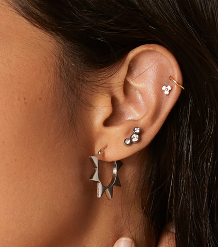 sun shaped titanium silver hoop earrings