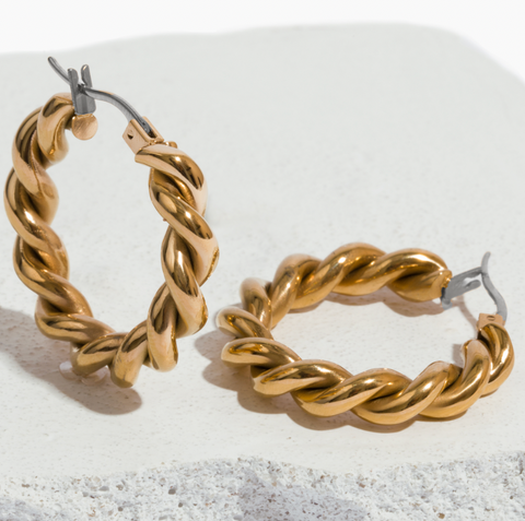 chunky braided titanium hoop earrings in gold