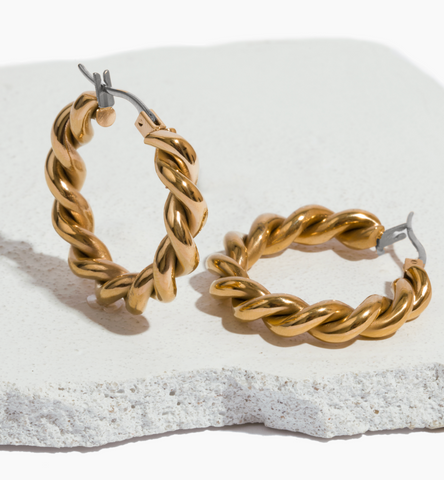 braided titanium gold hoop earrings 