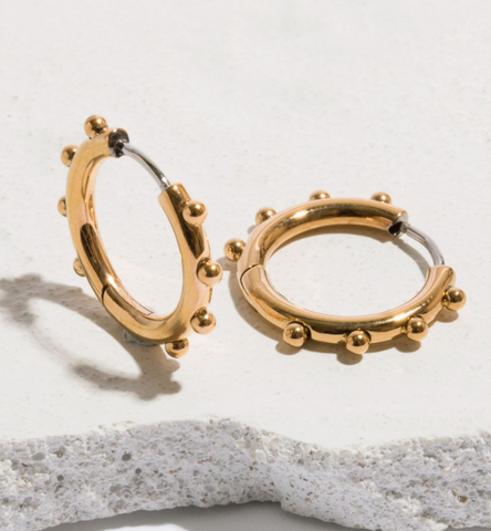 lightweight gold beaded huggie hoop earrings 