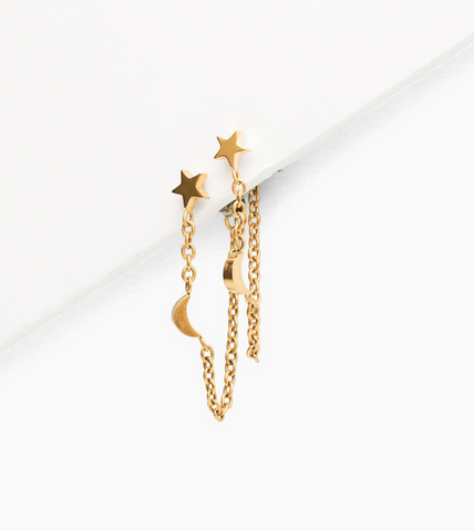 celestial star and moon titanium chain hoop earrings 
