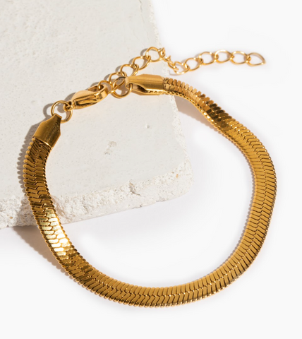 gold titanium herringbone bracelet unisex for sensitive skin
