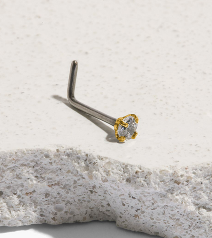 solid titanium l shaped hypoallergenic crystal nose stud 