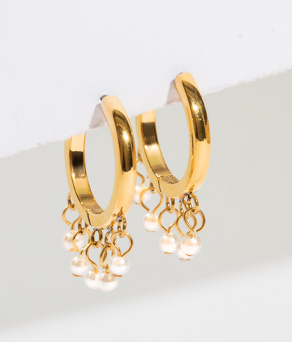 hypoallergenic gold pearl drop hoop earrings 