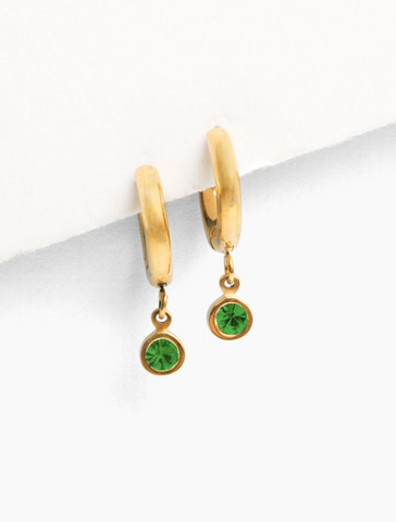 march birthstone charm hoop earrings gold