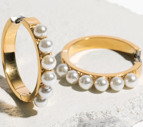 classic pearl bridal hoop earrings made with pure medical grade titanium