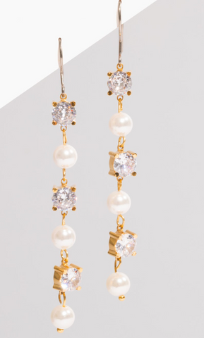 crystal and pearl hypoallergenic drop chain earrings for bride and wedding guests 