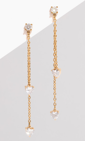 minimal crystal bridal drop chain earrings with gold titanium chain