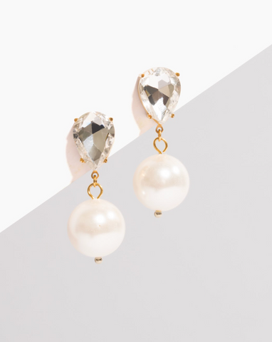 pearl and crystal statement stud hypoallergenic earrings for bride and bridal party