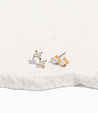 hypoallergenic double stud earrings with two crystal stone studs 