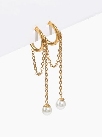 crystal huggie hoop lightweight earrings with thin drop chain extension