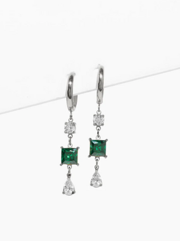 hypoallergenic hoop earrings with three drop crystal stones