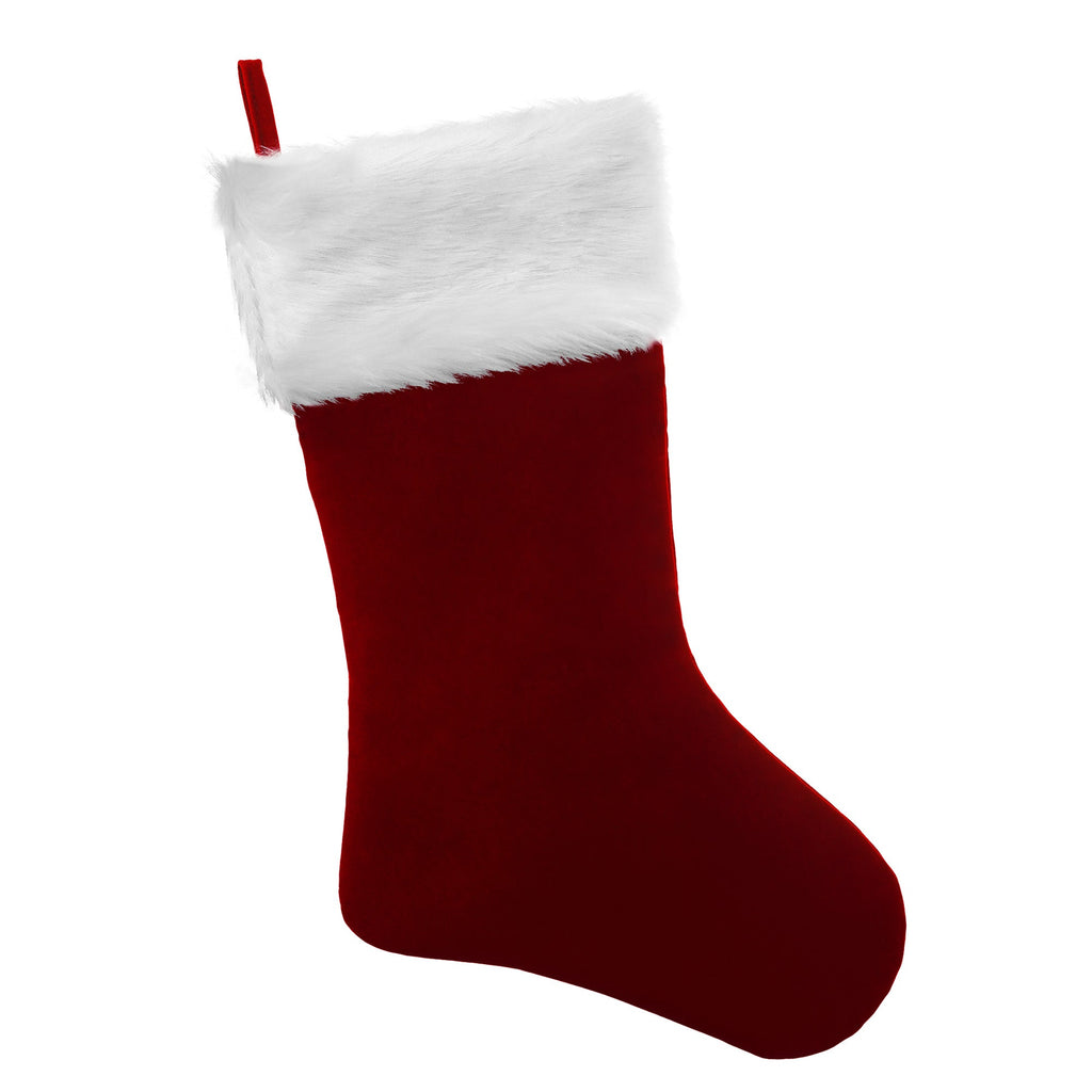 Neutral White Stripe Stitch Christmas Stocking with Velvet Cuff