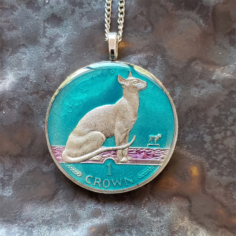 Cat hand painted coin isle of man