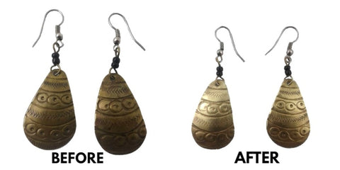 Before and after photos of restored tarnished earrings