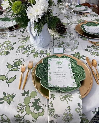 Linda's Garden Tablecloth with matching menu and place cards.