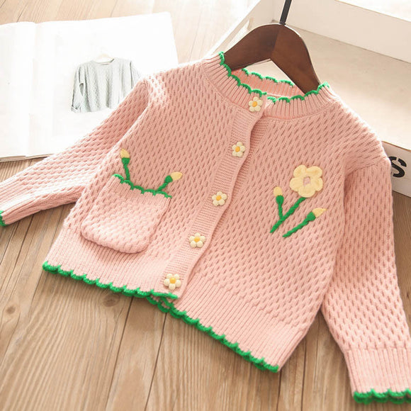 Toddler Girls Knit Soft Cotton Flower Design Cardigan 18-24m / 4-5 years