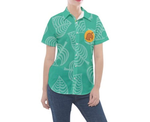 Women's Tommy and Timmy Nook Animal Crossing New Horizons Inspired Button Down Pocket Shirt
