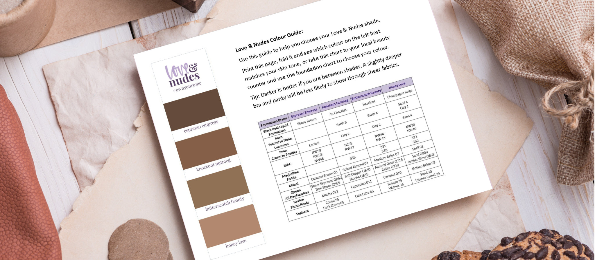 printable makeup chart to help choose your bra colour