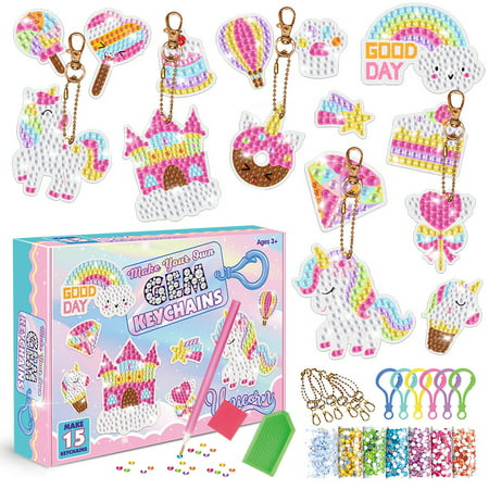 Diamond Painting Kit For Kids with Keychains, Kids Big Gem Diamond Painting Magical - Child Craft Kit for Boys and Girls, Kids Arts and Crafts for Kid Ages 8-12, Unicorn, A