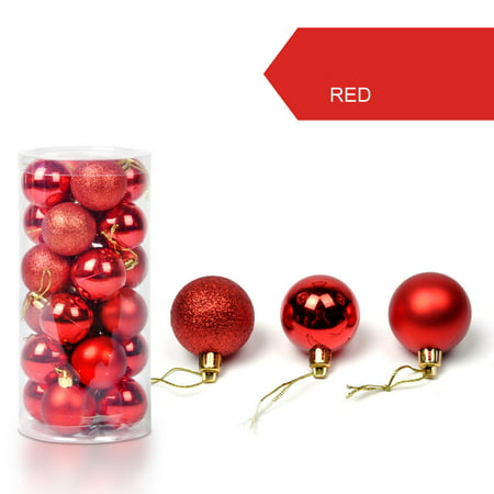 Facrlt Multi-color Plastic Christmas Ball Ornaments, 24 Count (3.5"), Red, 1.18in/24pcs/3 surface