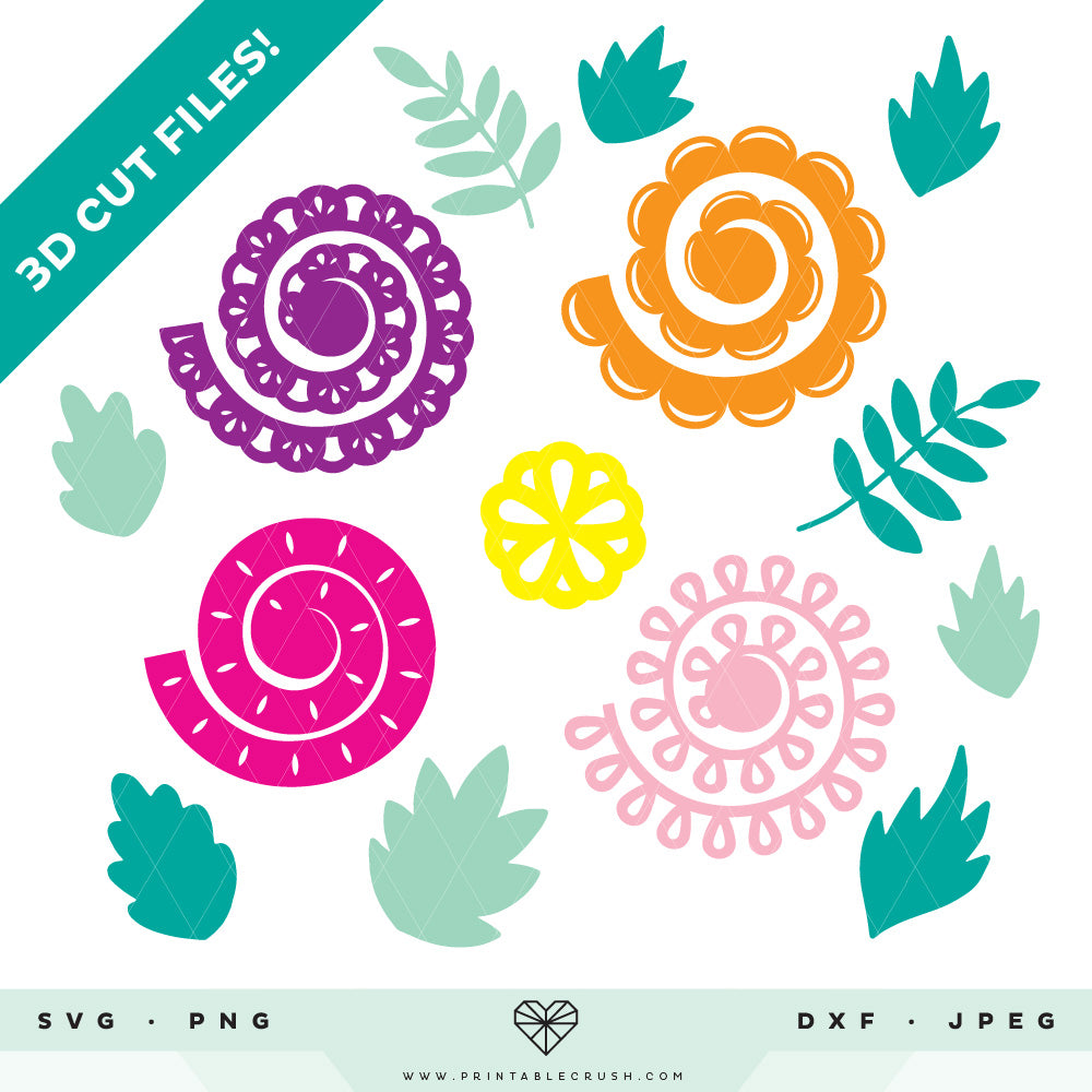 Download 3D Roses SVG Files with 9 BONUS Leaves and accent images - Printable Crush, LLC