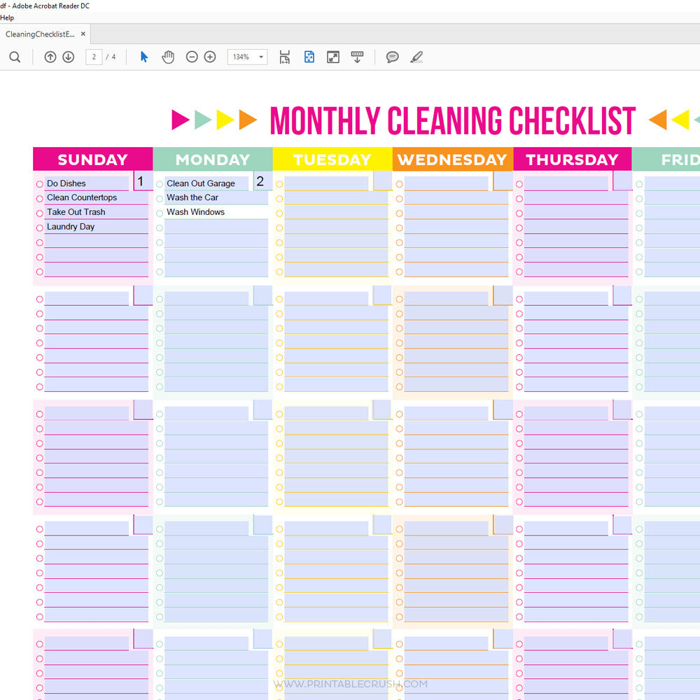 Editable Printable Cleaning Schedule And Checklist Printable Crush