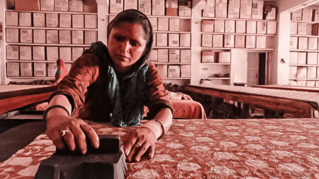 woman artisan block printing