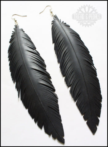 recycled tire tube feather earrings 