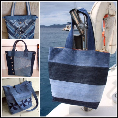 re usable tote bag made of recycled old jeans