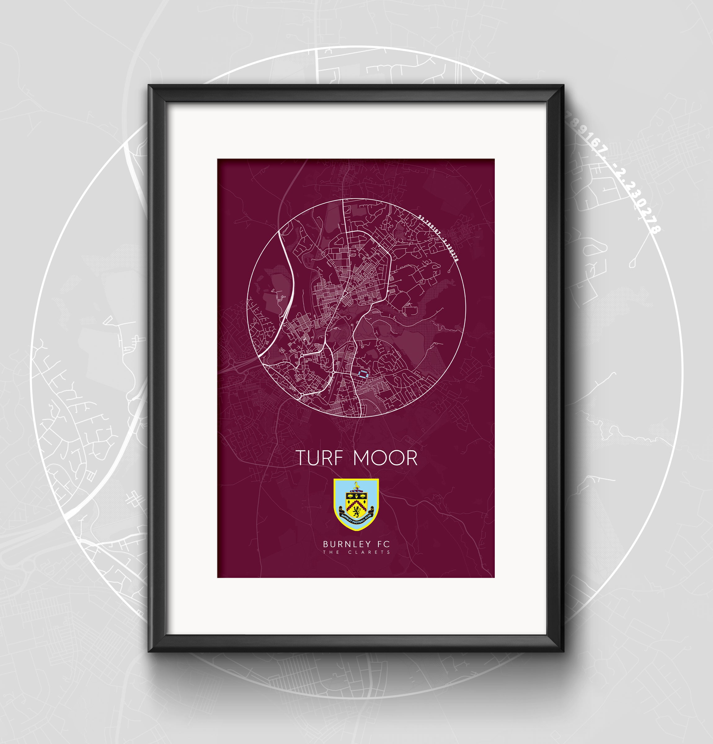 Burnley Stadium Map Print The Terrace Store   Burnlkey Frame Print 