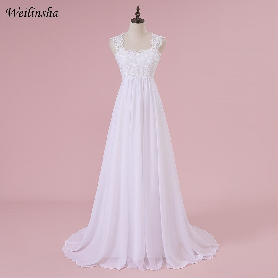 Weilinsha Stock Beach Wedding Dress Chiffon Lace Long Wedding Gowns Pr