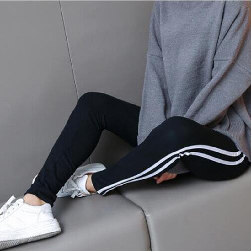 Plus Size Black Side Striped High Waisted Leggings