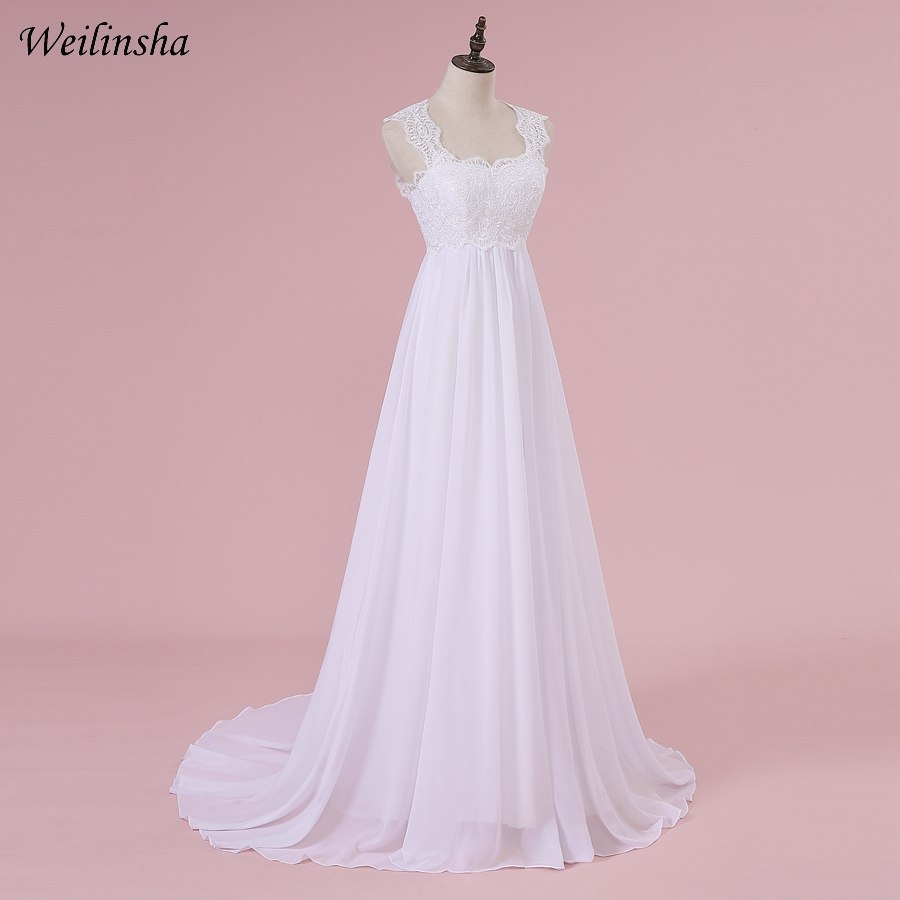 Weilinsha Stock Beach Wedding Dress Chiffon Lace Long Wedding Gowns Pr