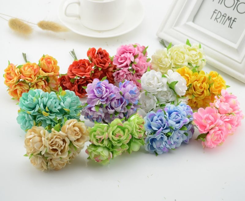 6pcs Silk Cheap Roses Artificial Flowers Scrapbooking For Wedding