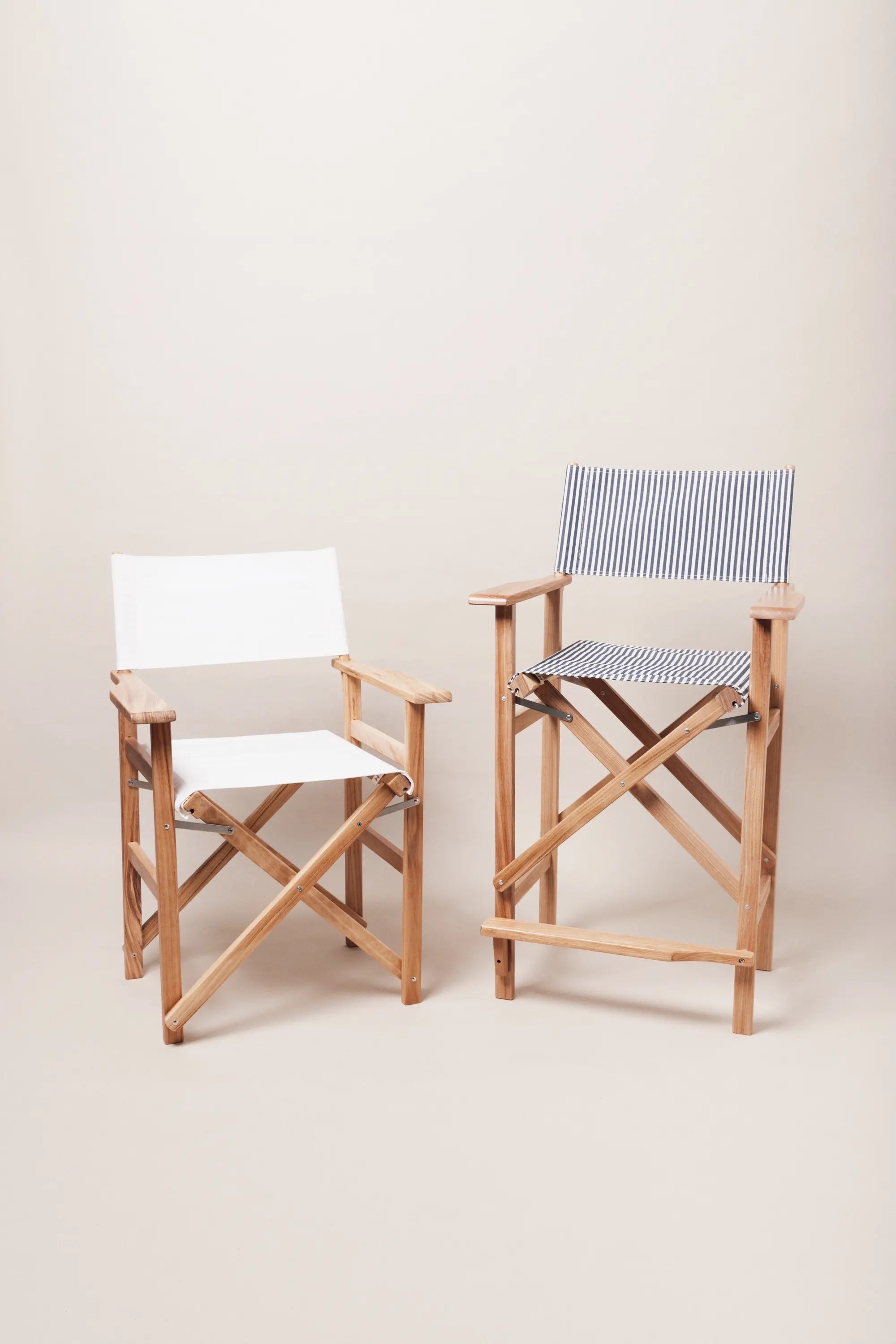 Antique White Table Height Directors Chair and Lauren's Navy Stripe Bar Height Directors Chair