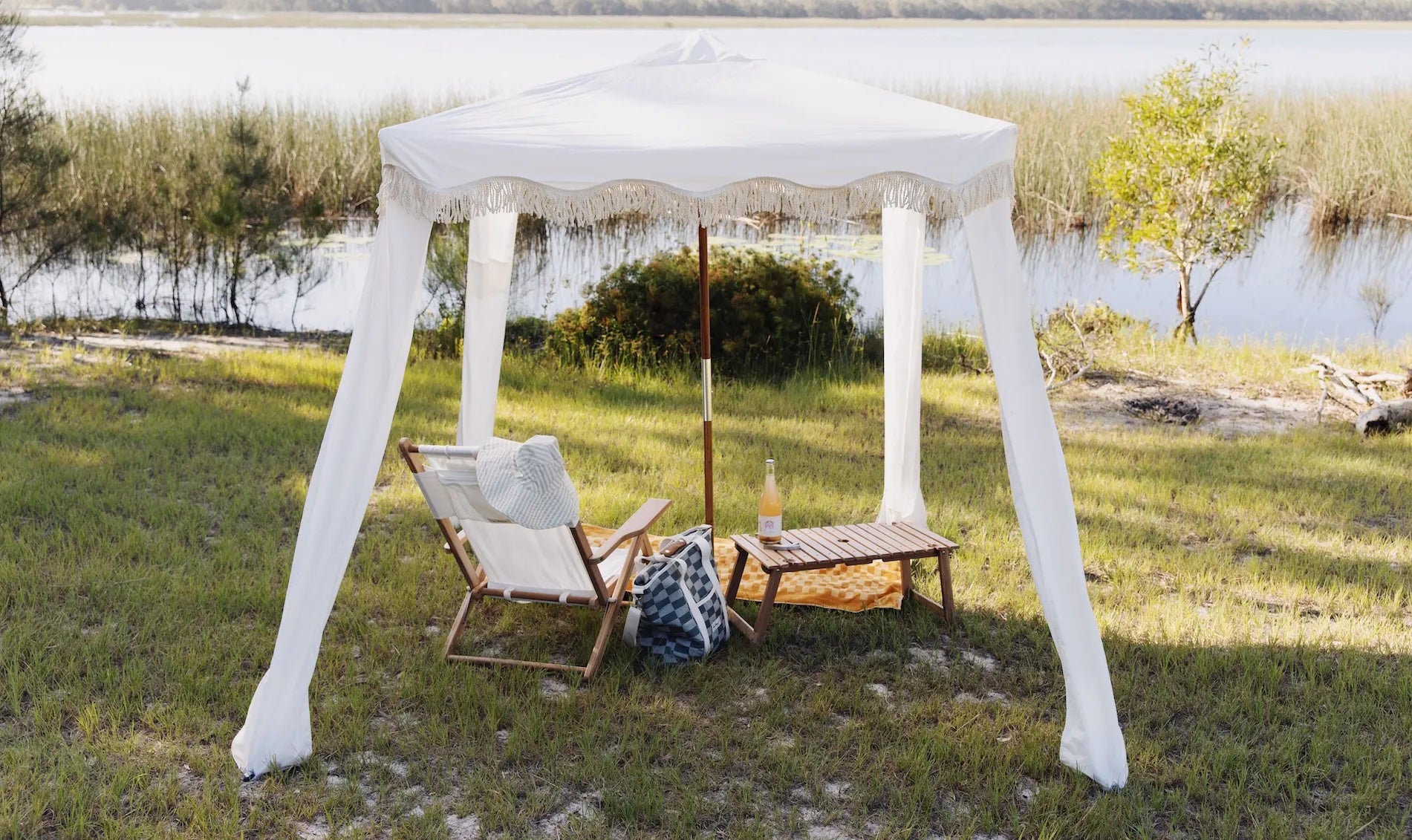 White Cabana lakeside setup