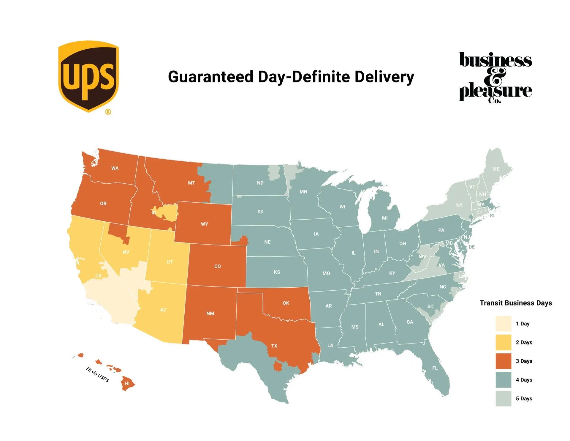 UPS shipping timeline map of the US