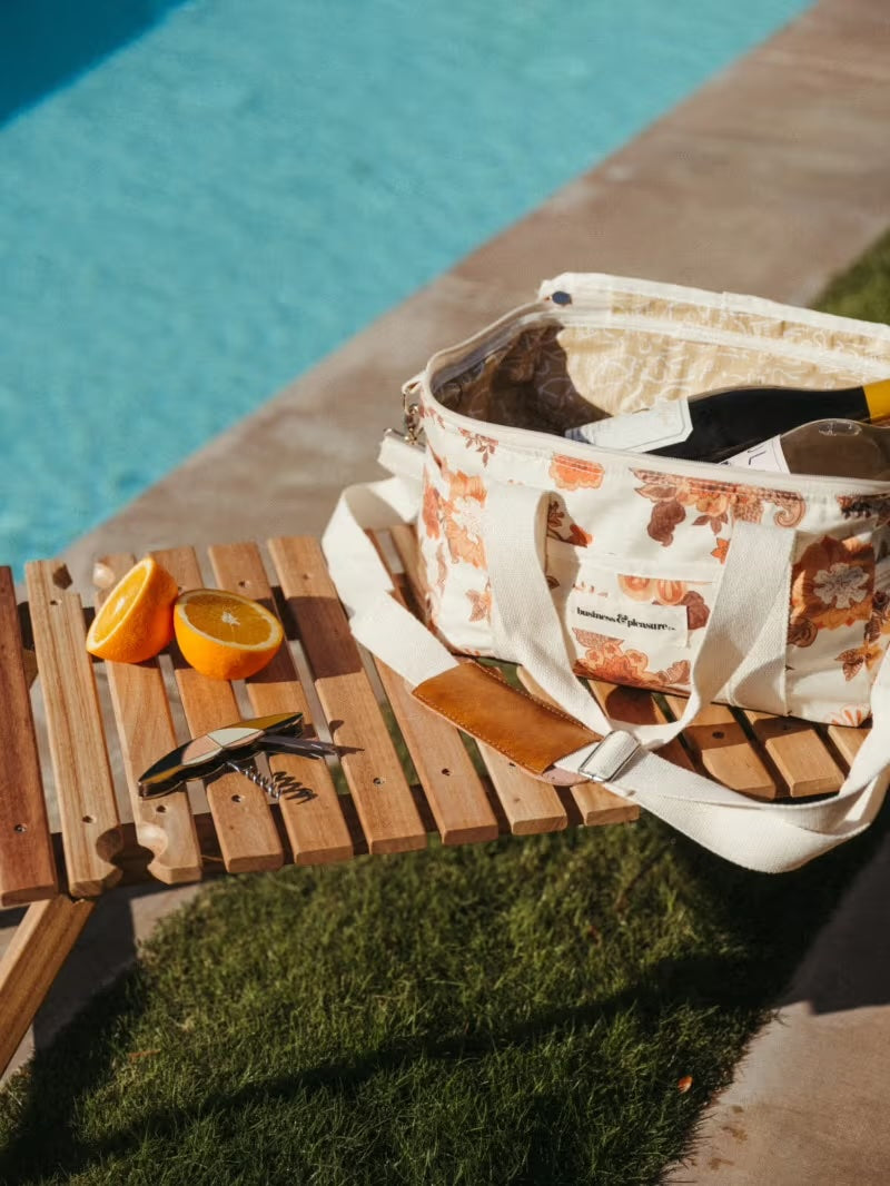 close up of picnic table and cooler bag