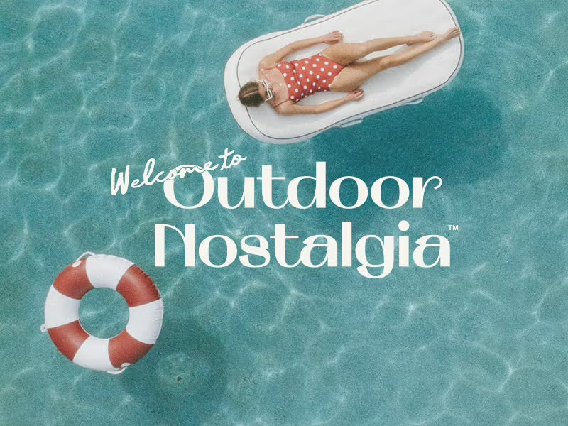 welcome to outdoor nostalgia with a pool lounger and pool float