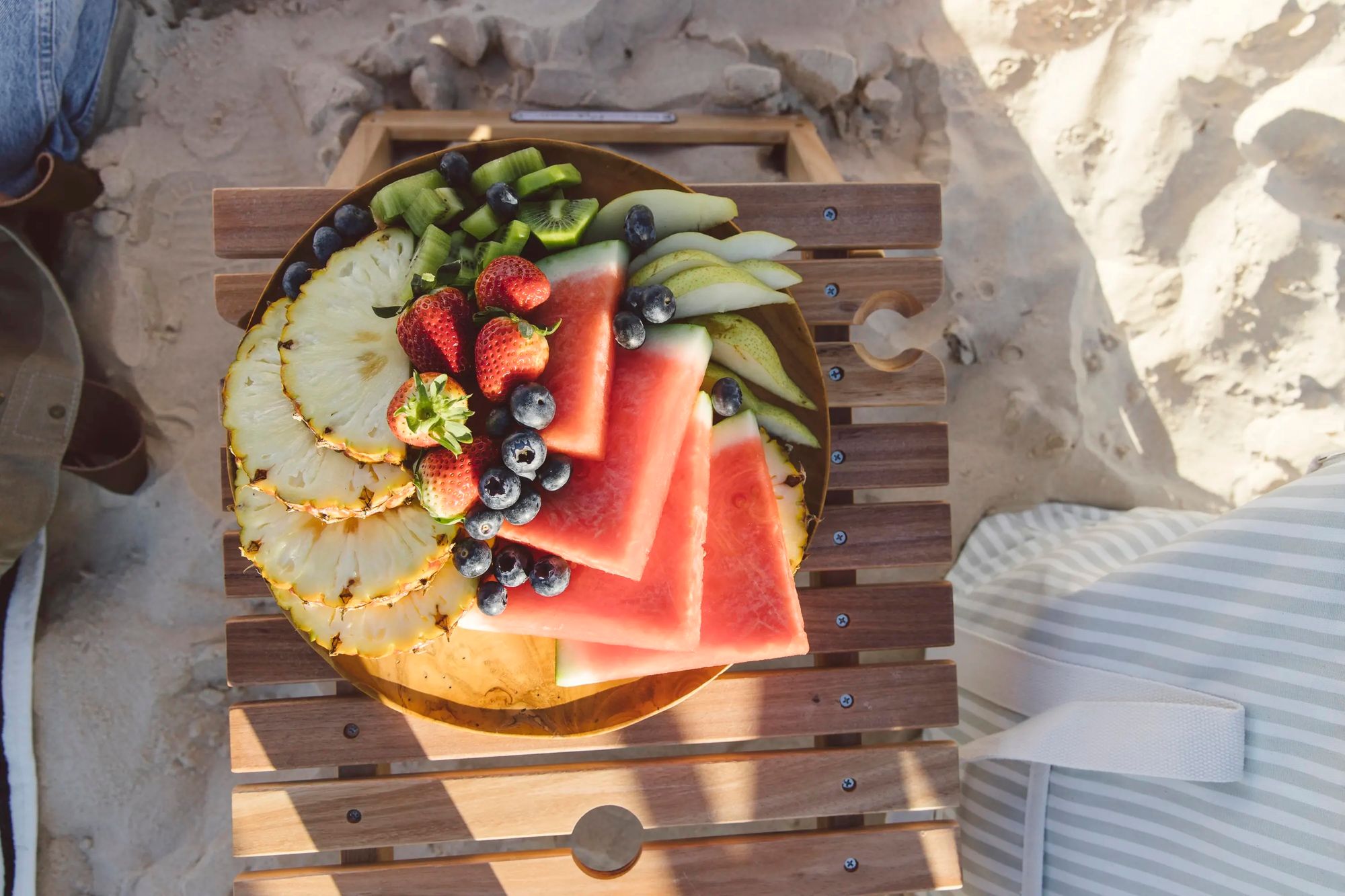 fruit plate on a picnic table