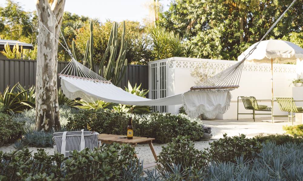 hammock hanging in a garden