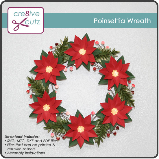 Download Poinsettia Wreath Christmas Decor - New 3D SVG Pattern - Cre8ive Cutz