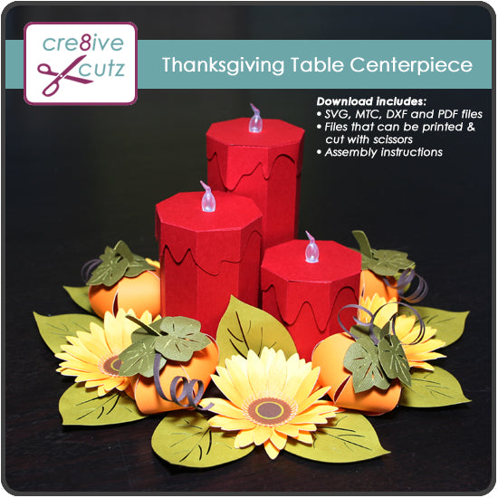 Download Holiday Candles Table Centerpiece 3d Paper Thanksgiving Decoration Cre8ive Cutz