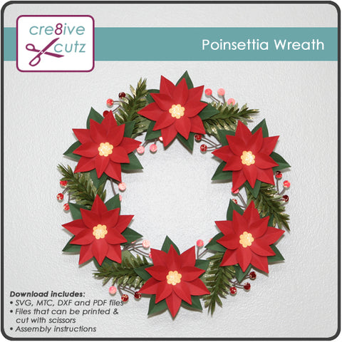 Download Poinsettia Wreath Christmas Decor New 3d Svg Pattern Cre8ive Cutz