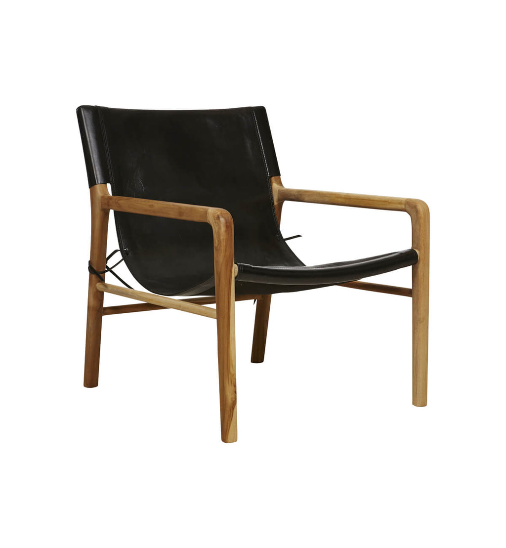 Fenton Fenton Leather Sling Chair In Teak Black