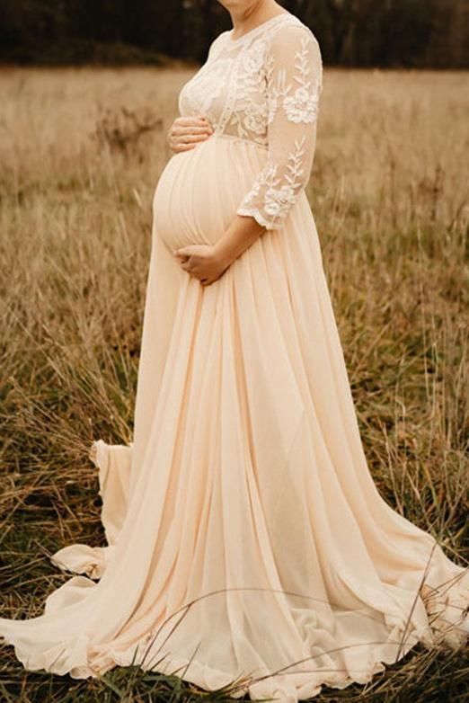 Women Maternity Elegant Fitted Chiffon Photography Gown Tulle Long