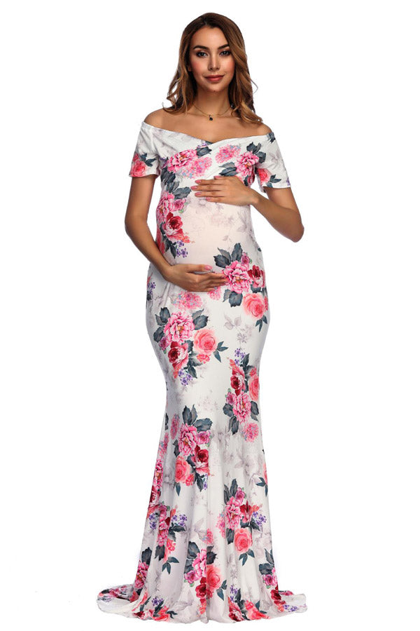 Floral Print Maternity Long Photoshoot Dress – Glamix Maternity